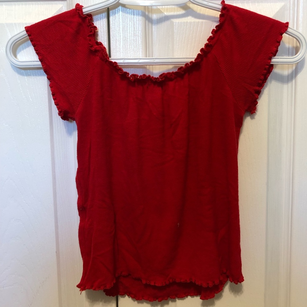 GARAGE Red off the shoulder shirt